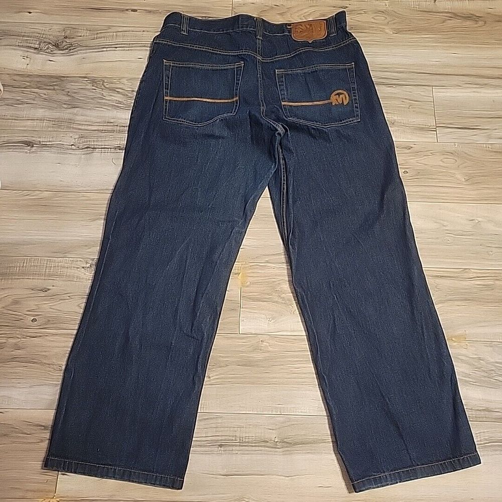VINTAGE Mecca USA Jeans Men 40X33 Blue Hip Hop Baggy Y2K Denim Embroidered Logo